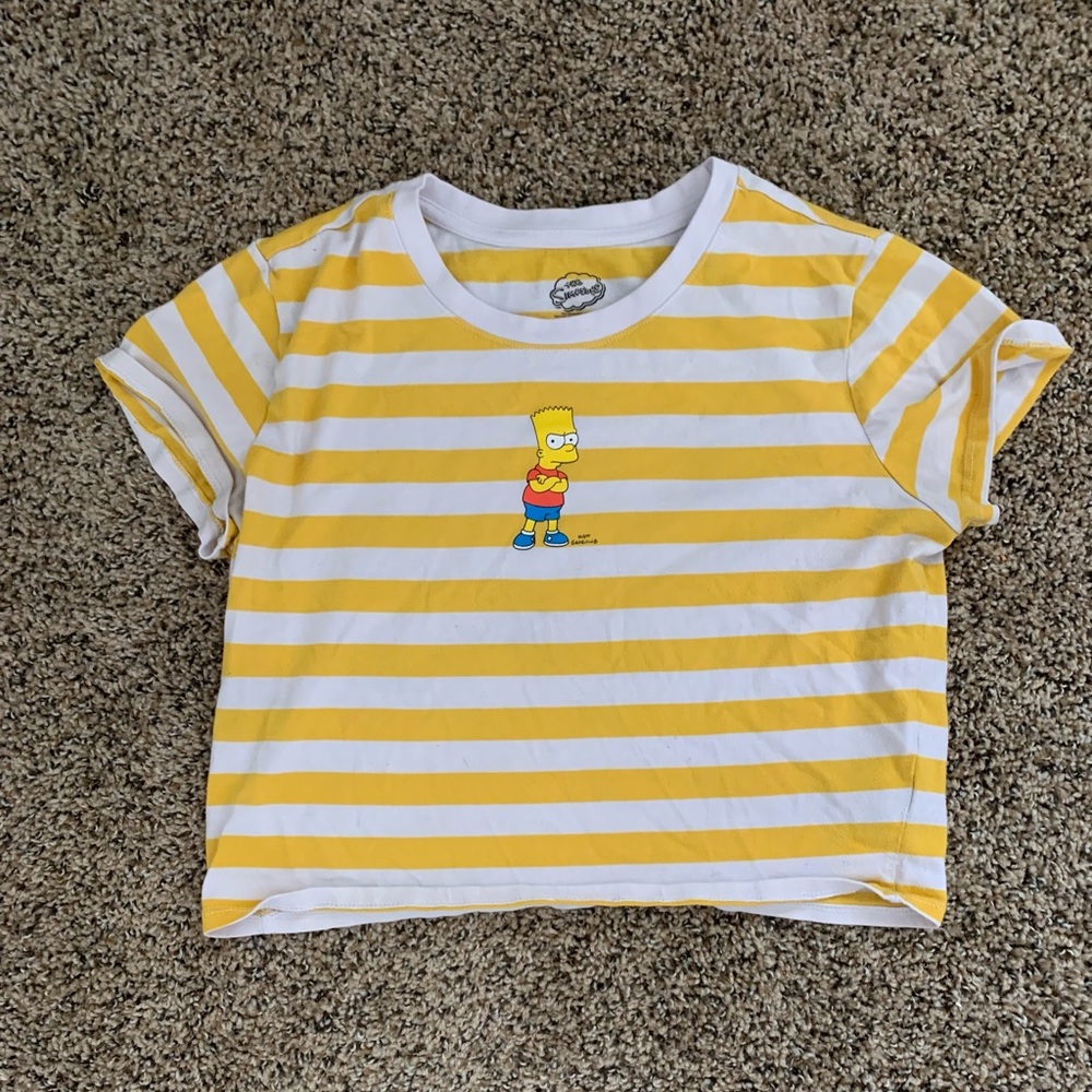 Yellow and white striped shirt with Bart Simpson